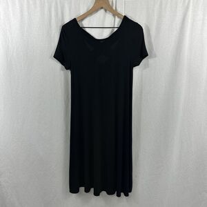 BomBom USA Lagenlook Oversized Black Midi Dress Womens Size S Cross Back Boho